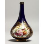 CHAMBERLAIN & CO. WORCESTER, a small porcelain bottle vase, rich blue ground painted with a panel of