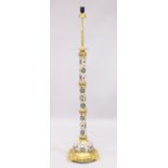 A GOOD RARE ZOLNEY PORCELAIN AND GILDED METAL STANDING LAMP painted with flowers. 6ft 1ins high.