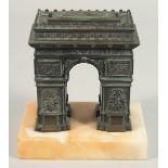 A SUPERB 19TH CENTURY FRENCH BRONZE OF THE ARC DE TRIOMPHE, on a marble base.