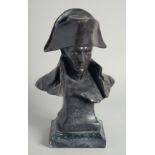 LECOMTE. A BRONZE BUST OF NAPOLEON. Signed, 12 ins on a marble base.