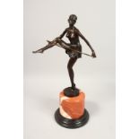 AFTER D. ALANZO. A BRONZE DANCER on a marble base Signed. 19ins overall.