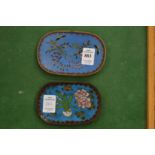 A pair of small cloisonne dishes.