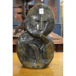 Njobo Zachariah, a good carved stone sculpture, stylised bust with hand, finger to the lips,