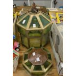 An unusual large cast bronze and stained glass lantern.