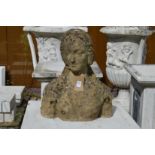 A composite garden bust of a young lady.