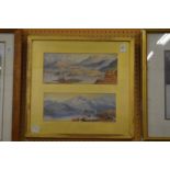 Two Victorian watercolours of lakes, framed as one.