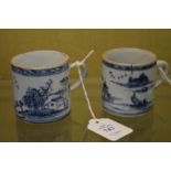 Two small Chinese blue and white mugs.