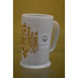 A Milch glass tankard with gilded decoration.