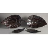 TWO PAIRS OF LIBERTY'S COPPER AND BRONZE LEAF TRAYS. 20ins long & 12ins long.