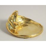 ARTHUR RUBENSTEIN. A BRONZE BOWL WITH A MERMAID. Signed 4.25ins.