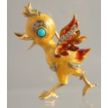 AN 18CT GOLD, DUCK BROOCH BY FRASCAROLO set with turquoise and diamonds. 15gms.