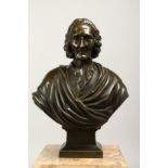 A VERY GOOD 19TH CENTURY BRONZE OF A MAN. 8ins high on a square marble plinth,15ins overall.