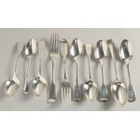 FOUR GEORGE IV SILVER FIDDLE PATTERN DESSERT SPOONS and other sundry cutlery. Weight 11ozs.