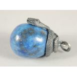 A RUSSIAN LAPIS EGG PENDANT with an entwined silver snake. 1ins long.