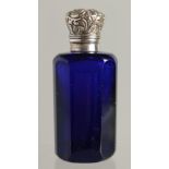 A BRISTOL BLUE SILVER TOP SCENT BOTTLE. 2.25ins long.