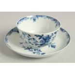 AN 18TH CENTURY WORCESTER TEA BOWL AND SAUCER painted with an early version on the Mansfield