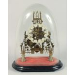 A GOOD VICTORIAN BRASS CATHEDRAL SKELETON CLOCK with black and white Roman numerals, fusee mount