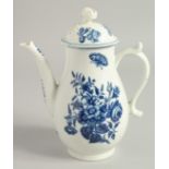 AN 18TH CENTURY WORCESTER FINE AND UNUSUALLY SMALL COFFEE POT AND COVER painted with flowers and