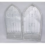 A PAIR OF GREY GARDEN MIRRORS. 4ft 6ins x 2ft 2ins.