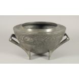 A TUDRIC PEWTER ROSE BOWL. No. 0229 designed by ARCHIBALD KNOX. 10ins diameter.