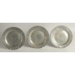 THREE EARLY PEWTER PLATES, Griffin Crown Crest. 9.5ins diameter.