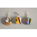 A SILVER AND MILLEFIORI PENDANT AND EARRINGS.