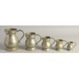 A SET OF FIVE EARLY BELL METAL MEASURES. 2.5, TO 6.5. Bears name of pub: The Leicester, New Coventry