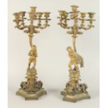 A GOOD PAIR OF 19TH CENTURY FRENCH ORMOLU SIX LIGHT CANDELABRAS with dwarf figures on a base with