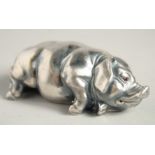 A SMALL RUSSIAN SILVER SLEEPING PIG, 2.75ins long. Mark I.P. Head 84, Eagle, Faberge mark.