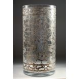 PAOLA NAVONE for EGIZIA ARCENTO. A LARGE SILVER MOUNTED CIRCULAR GLASS VASE. 16ins high, 7ins