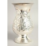 A MATCHING CONTINENTAL SILVER PLATED VASE. with floral repousse decoration. 9.5ins high.