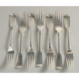 A COMPOSITE SET OF SILVER FIDDLE PATTERN DESSERT FORKS. London 1863 and other dates. Weight 10ozs.