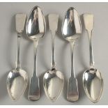 FIVE ABERDEEN SILVER FIDDLE PATTERN TABLESPOONS. Maker R. & S. ABD. 10ozs