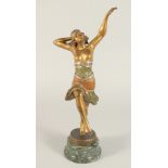 HENRI FUGERE (1872-1944) FRENCH. A BRONZE DANCER. Signed, on a circular marble base. 16.5ins high.