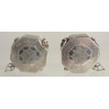 TWO SMALL ISLAMIC SILVER OCTAGONAL BOXES. 1.75ins.