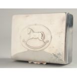 A SILVER PLATE BABY BOX, the lid with rocking horse. 4.25ins x 3.25ins