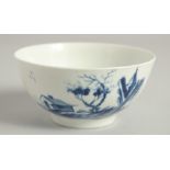 AN EARLY 18TH CENTURY WORCESTER BOWL finely painted in underglaze blue with the Gazebo pattern.