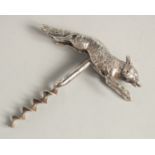 A CAST SILVER CORKSCREW as a RUNNING FOX. 3.75ins long.