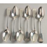 A SET OF SIX SILVER PERTH FIDDLE PATTERN DESSERT SPOONS by R. & R. KEAY. Weight 6ozs.