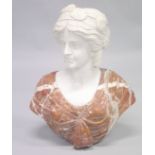 A GOOD ITALIAN CARVED TWO COLOUR MARBLE BUST OF A CLASSICAL LADY. 1ft 10ins high.