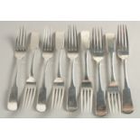 A SET OF NINE SILVER PERTH FIDDLE PATTERN TABLEFORKS by CHARLES MURRAY. Weight 20ozs.
