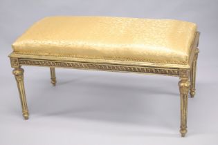 A GILTWOOD RECTANGULAR WINDOW SEAT with padded top. 3ft 7ins long.