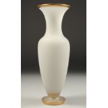 A FROSTED GLASS VASE edged in gilt. 11.5ins high.