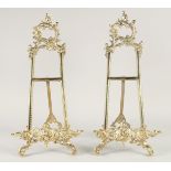 A PAIR OF BRASS PICTURE EASELS. 1ft 9ins.