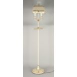 A WHITE TOLEWARE STANDING LAMP. 5ft high.