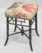 A FAUX BAMBOO VICTORIAN SQUARE TOP STOOL 18ins high.