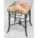 A FAUX BAMBOO VICTORIAN SQUARE TOP STOOL 18ins high.