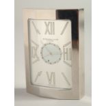 A GOOD A. DUNHILL LTD. CHROME CLOCK, No. A L 00383 0935 AL DU. 2.75ins high in a black Dunhill box.