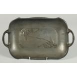 AN ART DECO TWO HANDLED TRAY stamped KAYSERZINN 4627. 13ins long.