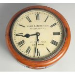 A GOOD VICTORIAN MAHOGANY CASED 9.5ins WALL CLOCK by LUND AND BLOCKER, TO THE QUEEN, 12 PALL MALL,